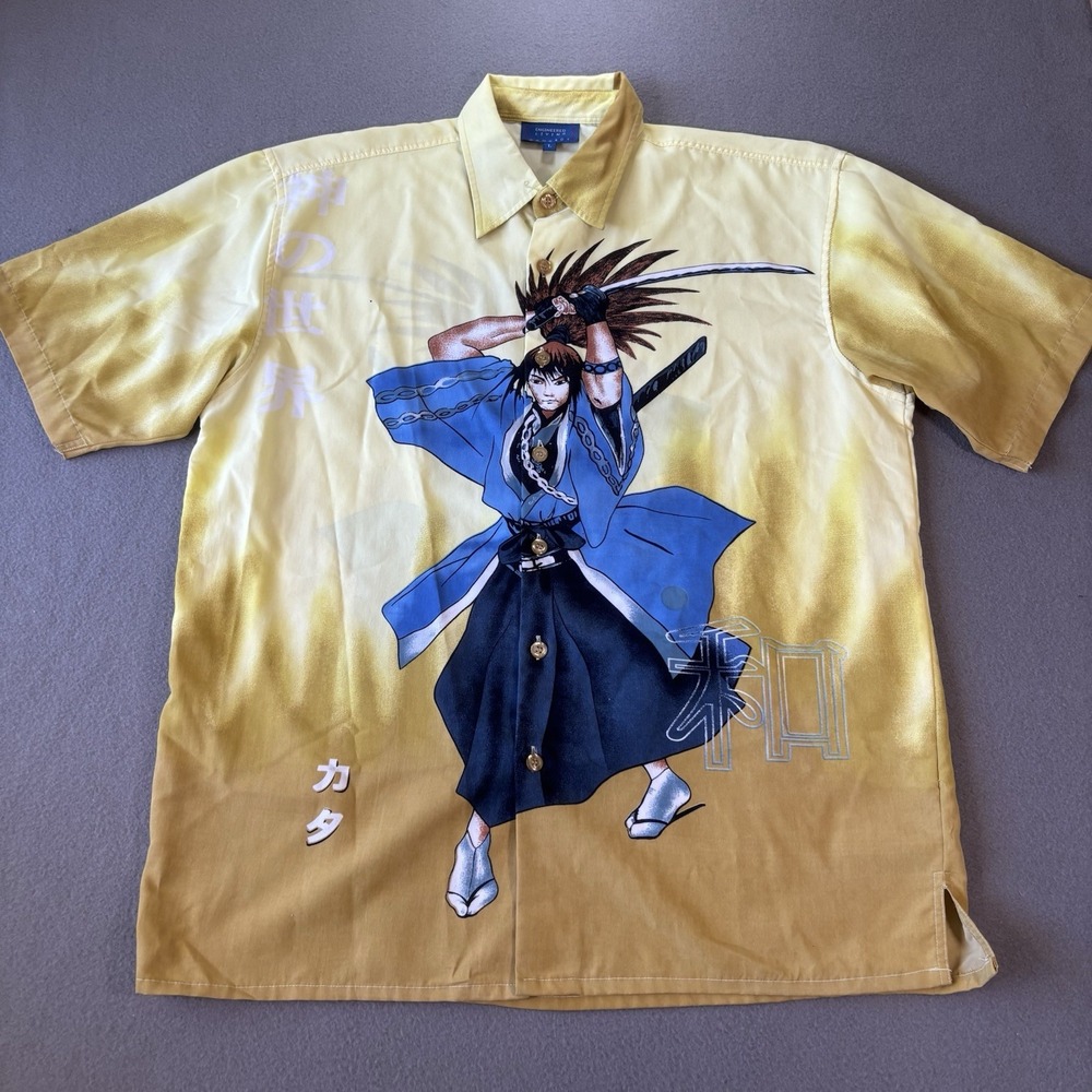 Vintage Gangboy Anime Samurai Katana Shirt Mens L Y2K Japanese AOP Manga Anime